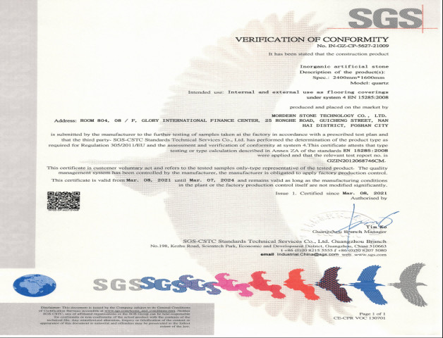 CE Standard of Mordern Stone™ Artificial Inorganic Quartz Stone